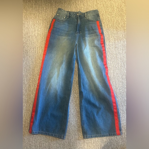 Commense Blue Contrast Side Striped Wide-Leg Jeans - Picture 5 of 5